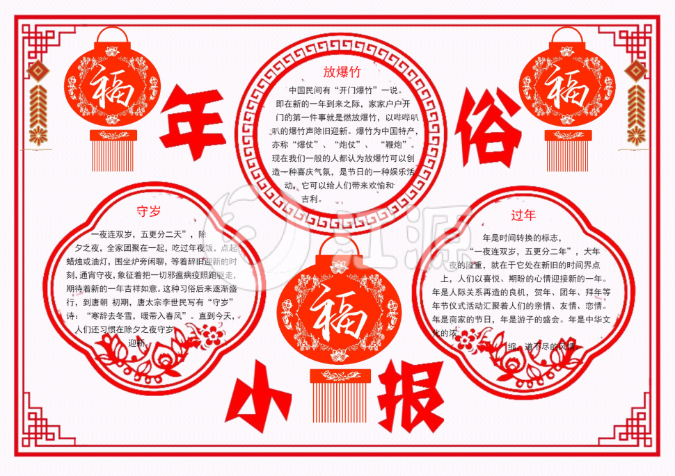 喜庆剪纸年俗小报手抄报