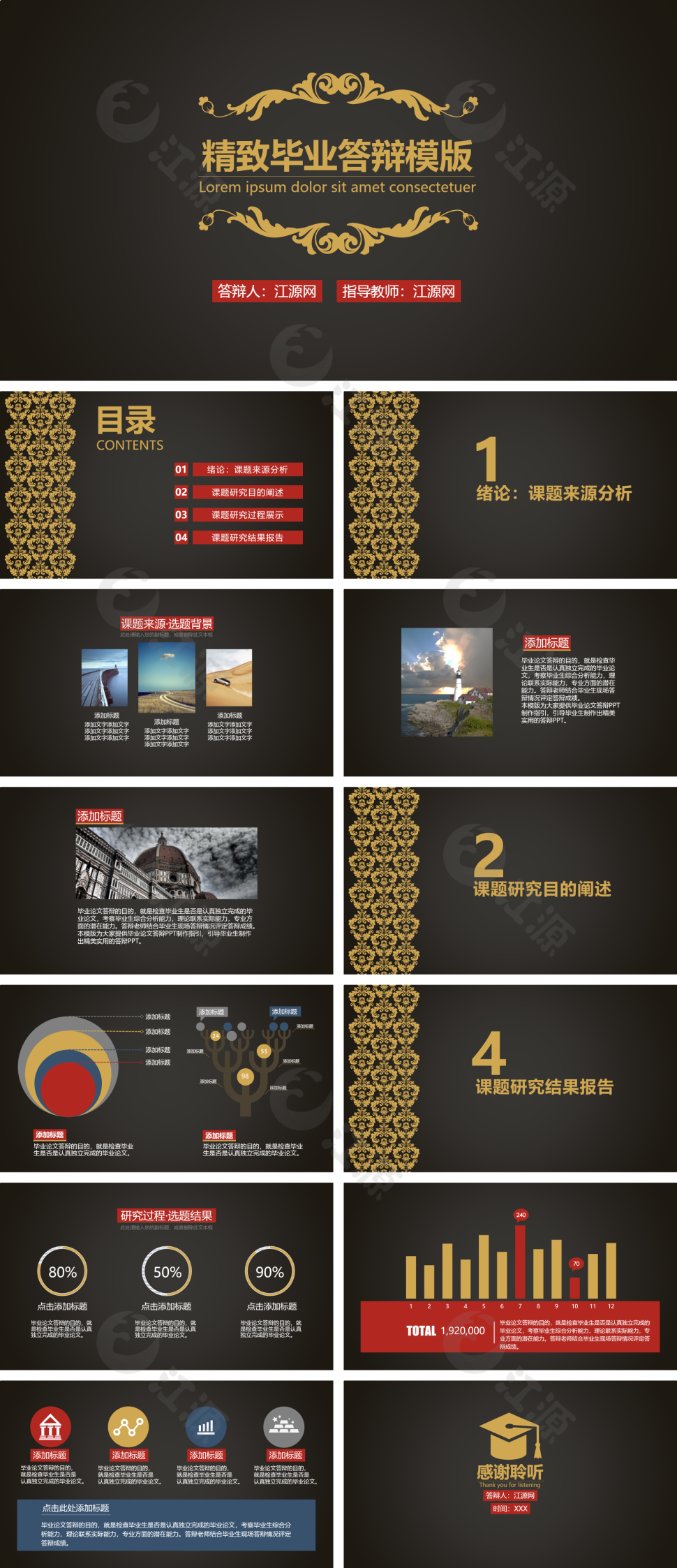 金黑简约毕业答辩ppt模版