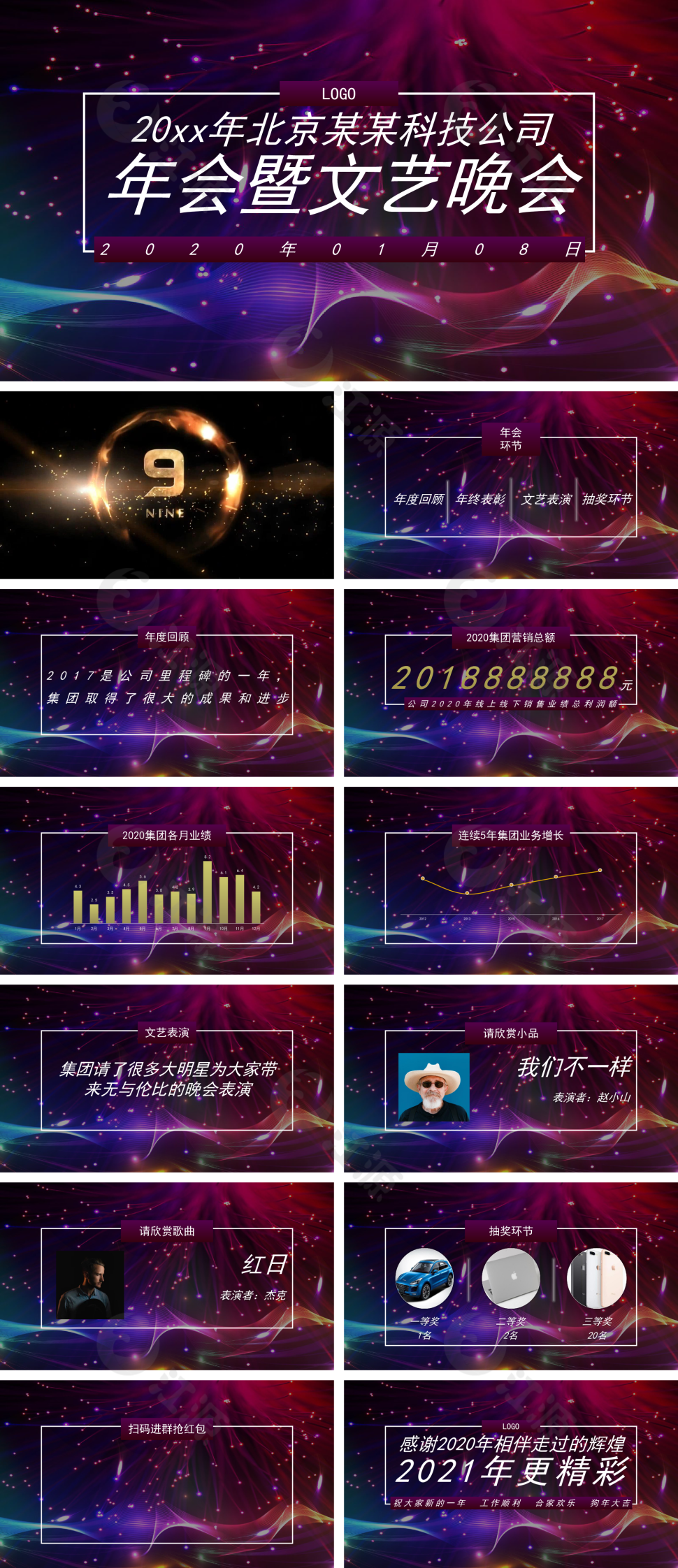 企业年终年会表彰颁奖庆典盛典晚会ppt模板
