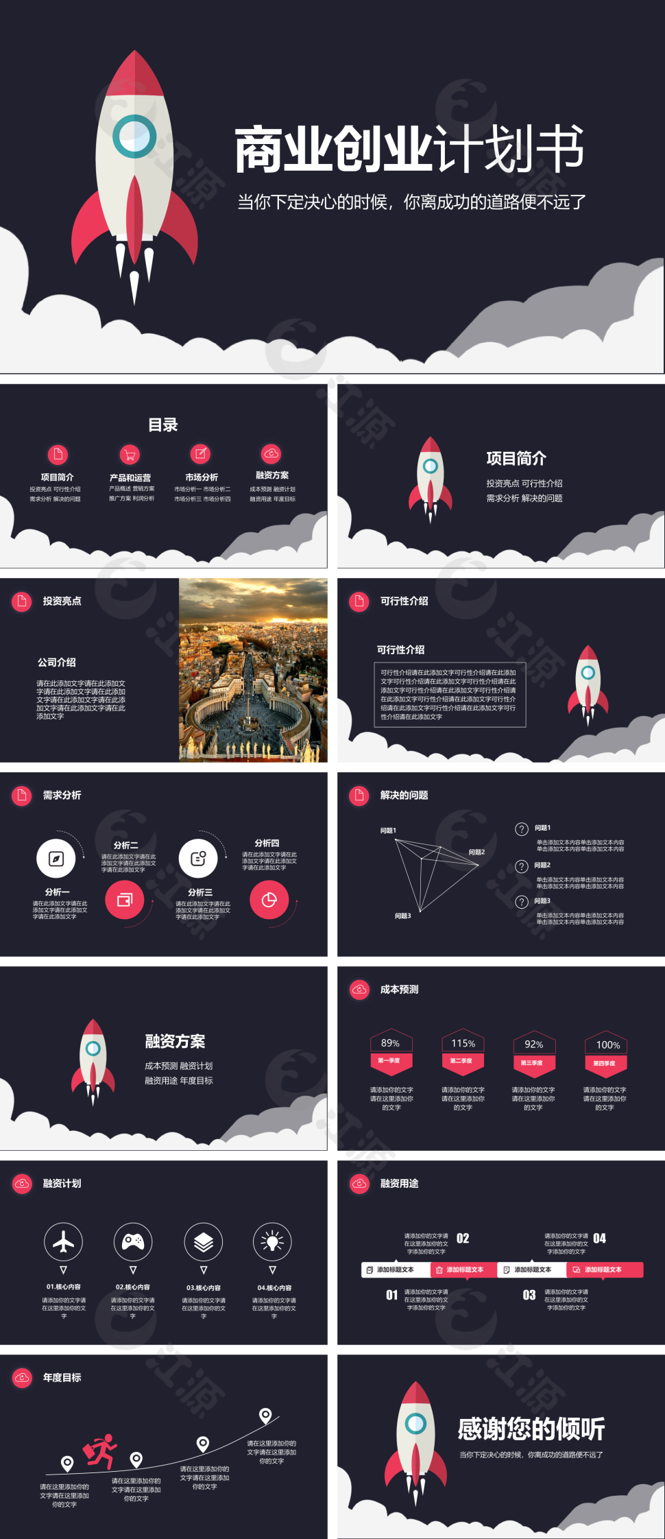 黑色简约风商业创业计划项目书PPT模板