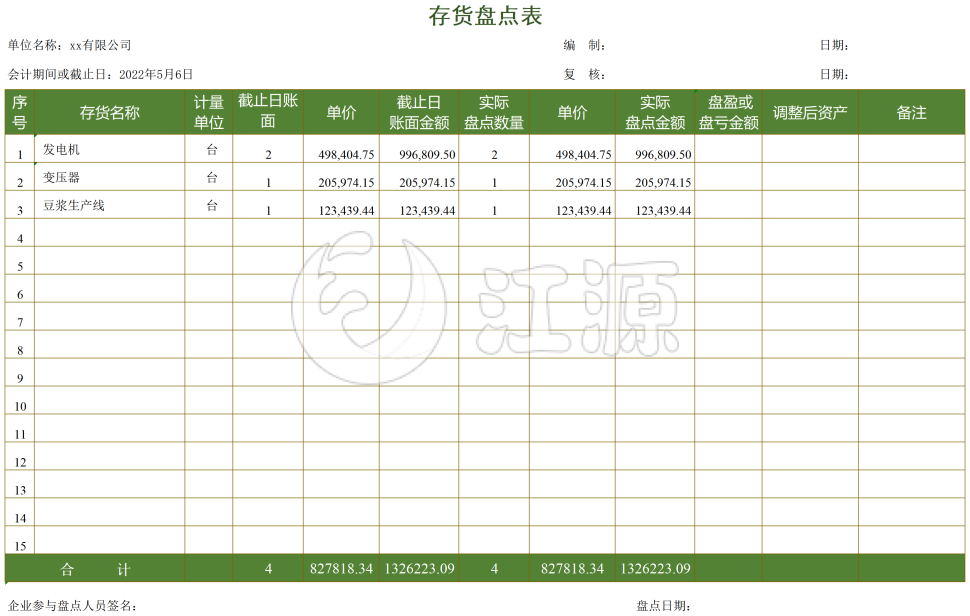 仓库用标准存货盘点表
