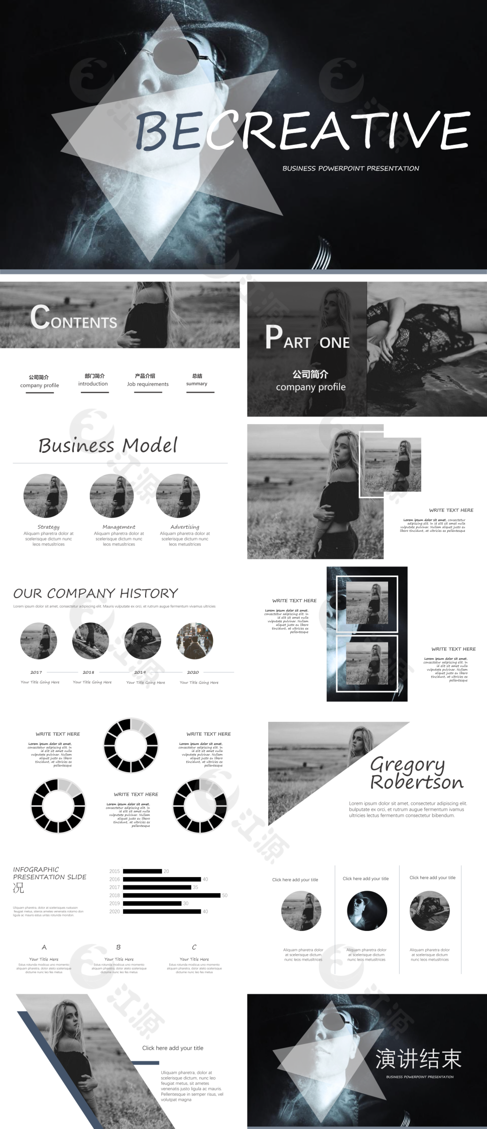 黑白杂志大气风格公司介绍PPT模板