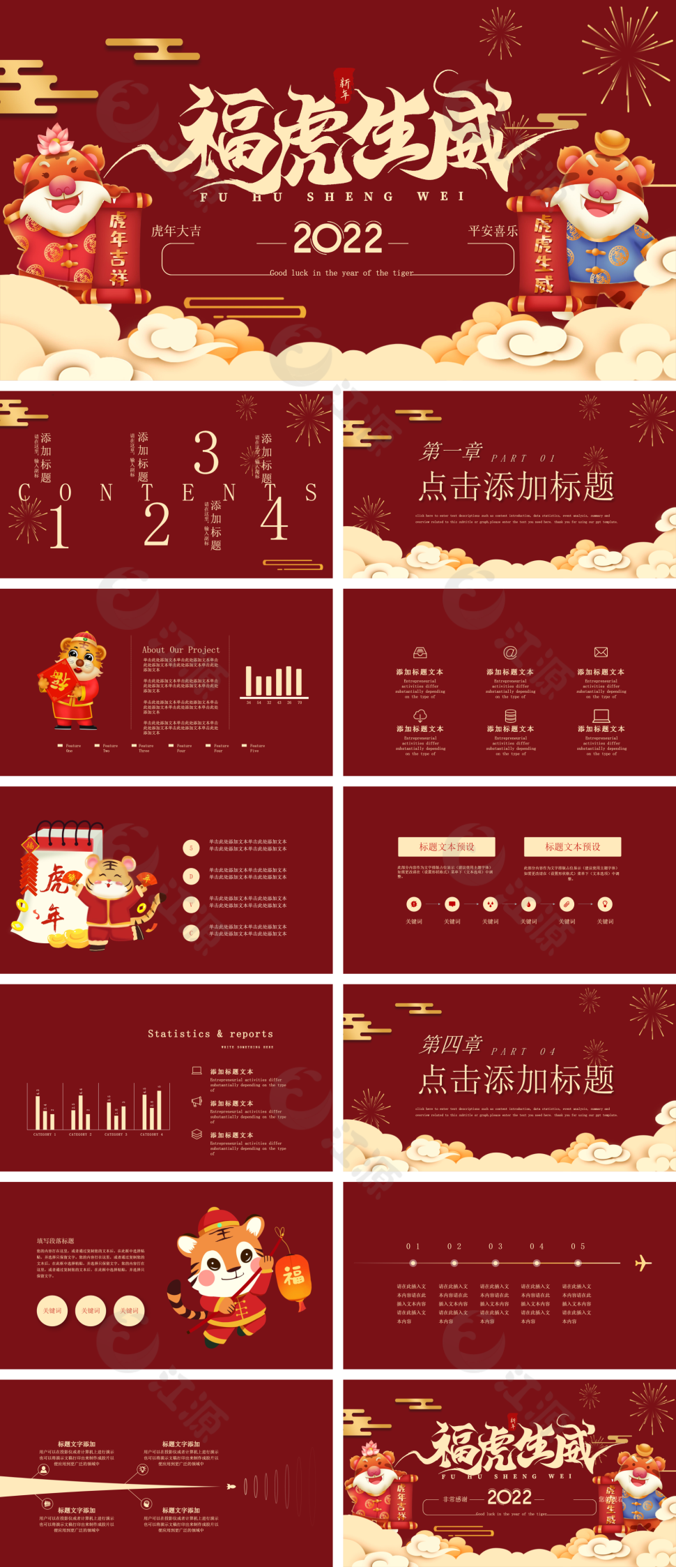 红色新年福虎生威PPT模板