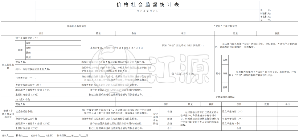 价格社会监督统计表