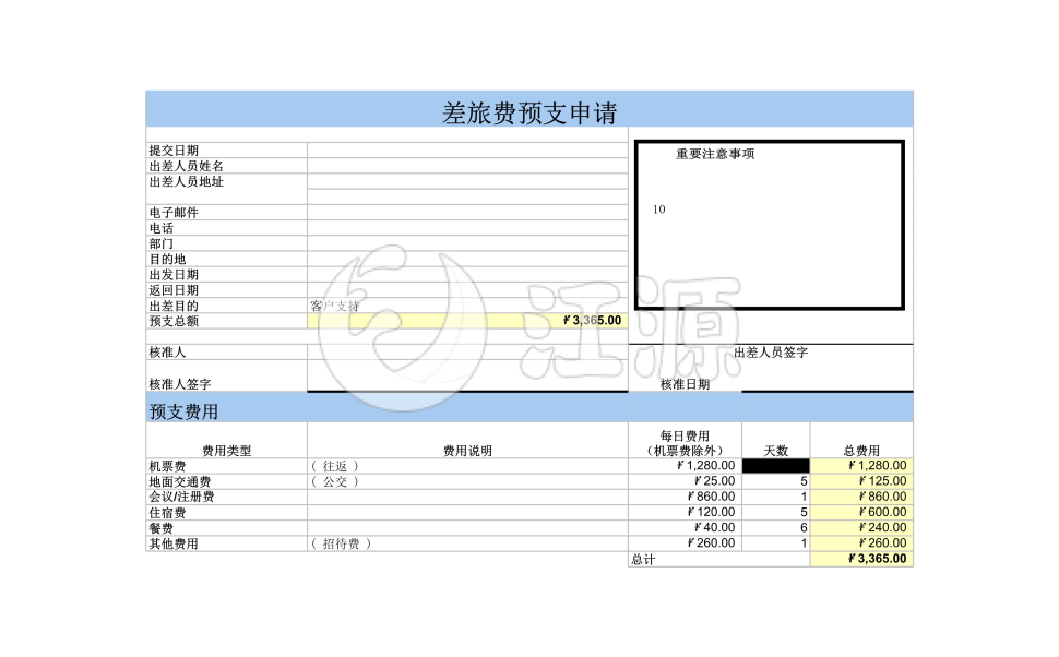 差旅费预支申请
