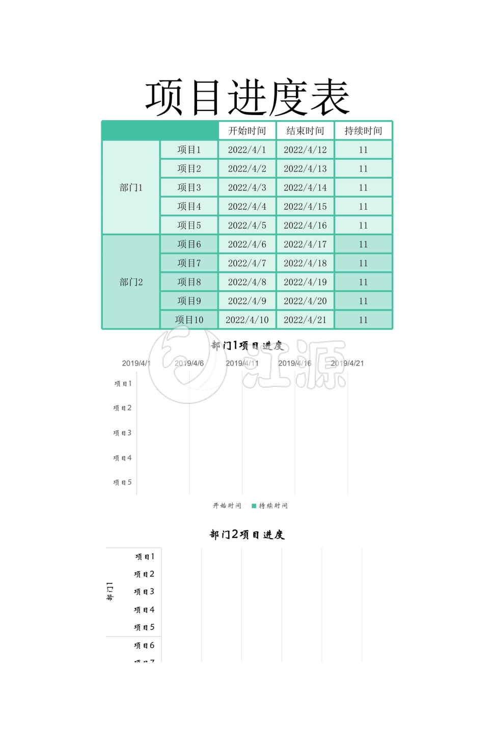 项目进度表Excel模板