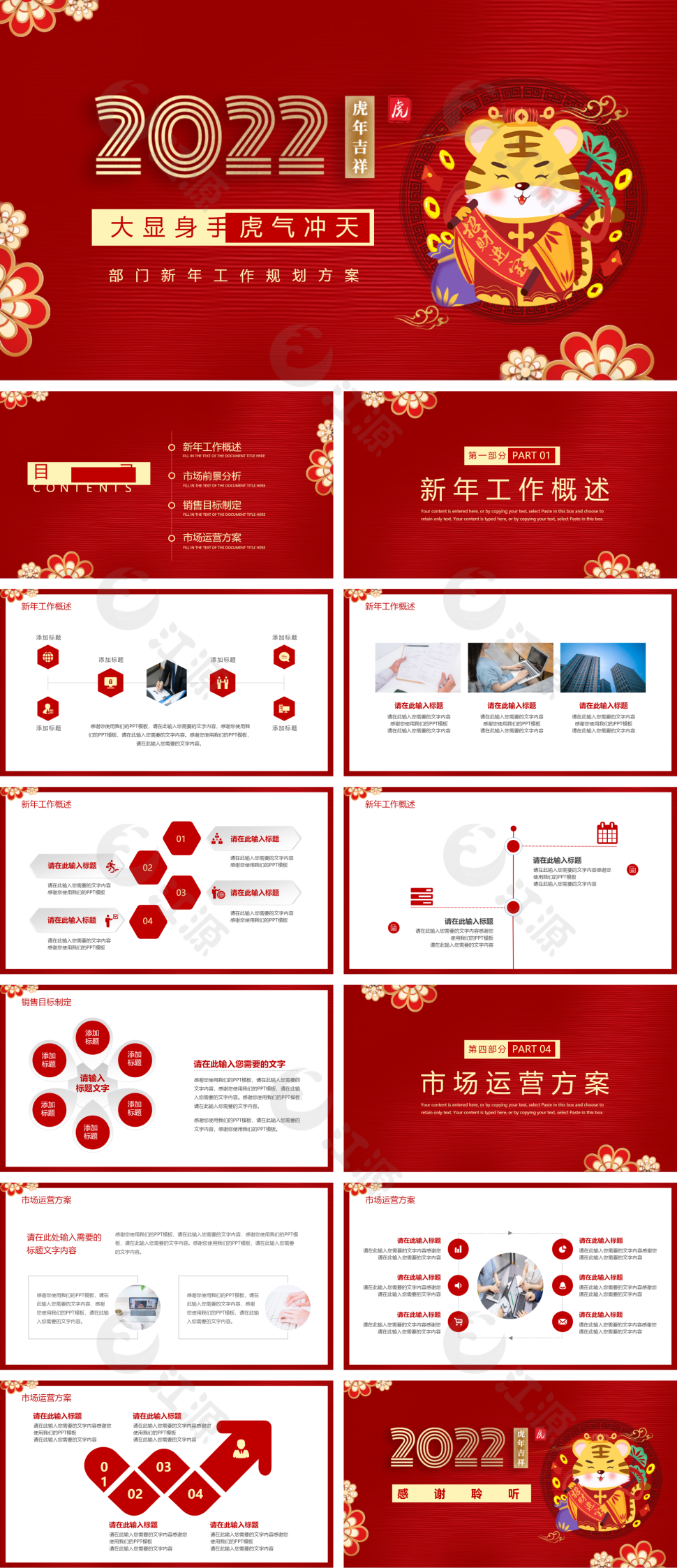 红色简约虎年主题市场营销PPT