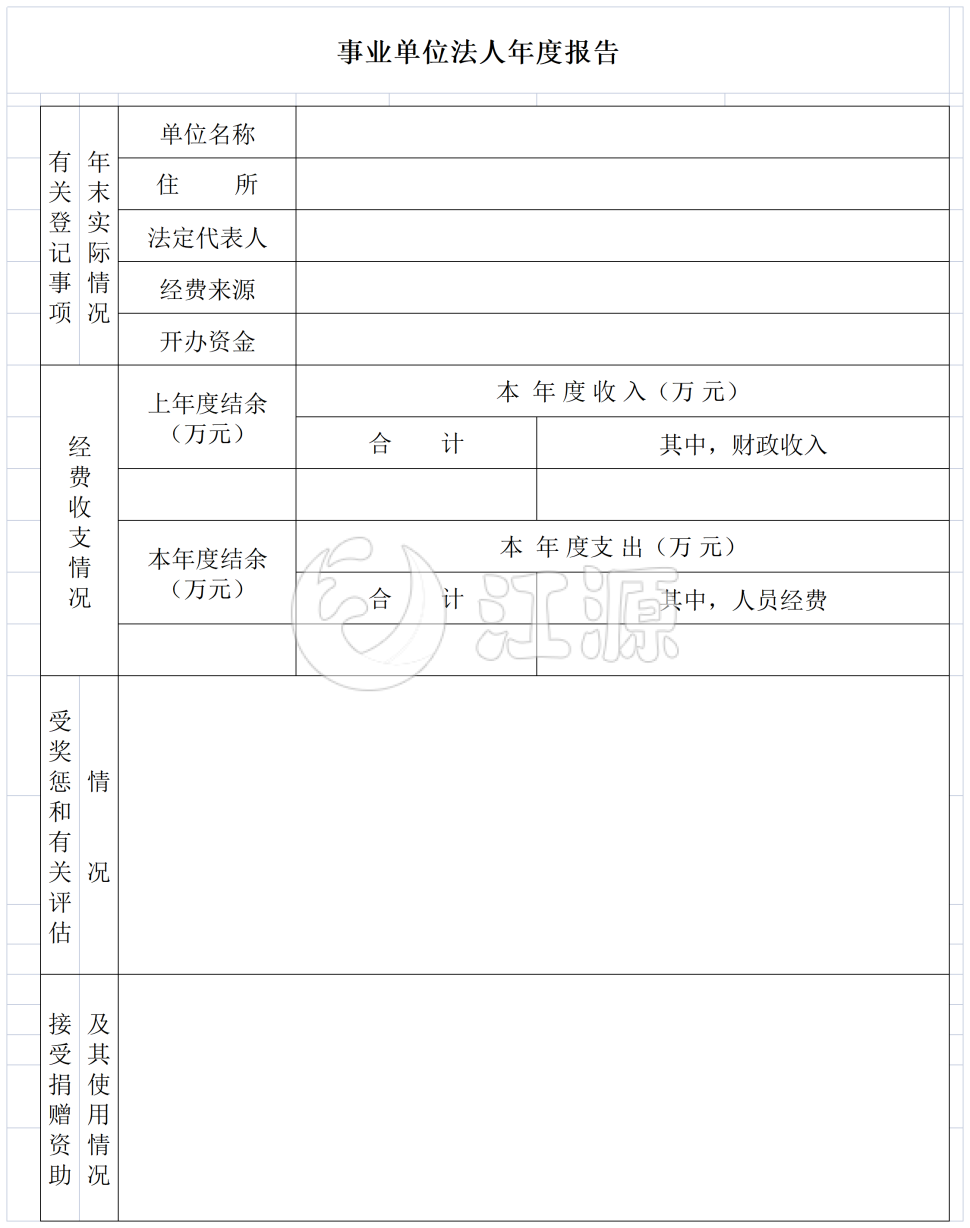 事业单位法人年度报告表格模板