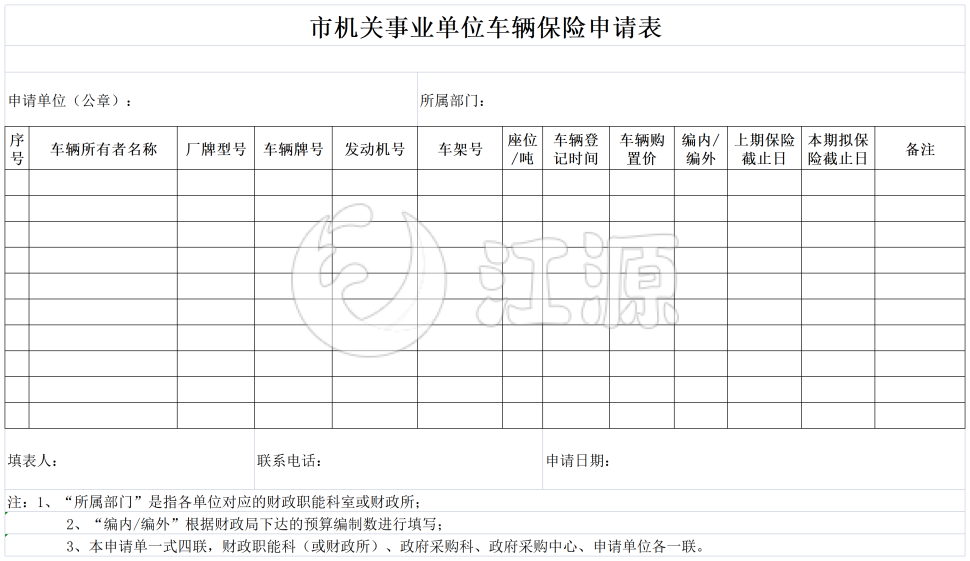 市机关事业单位车辆保险申请表格