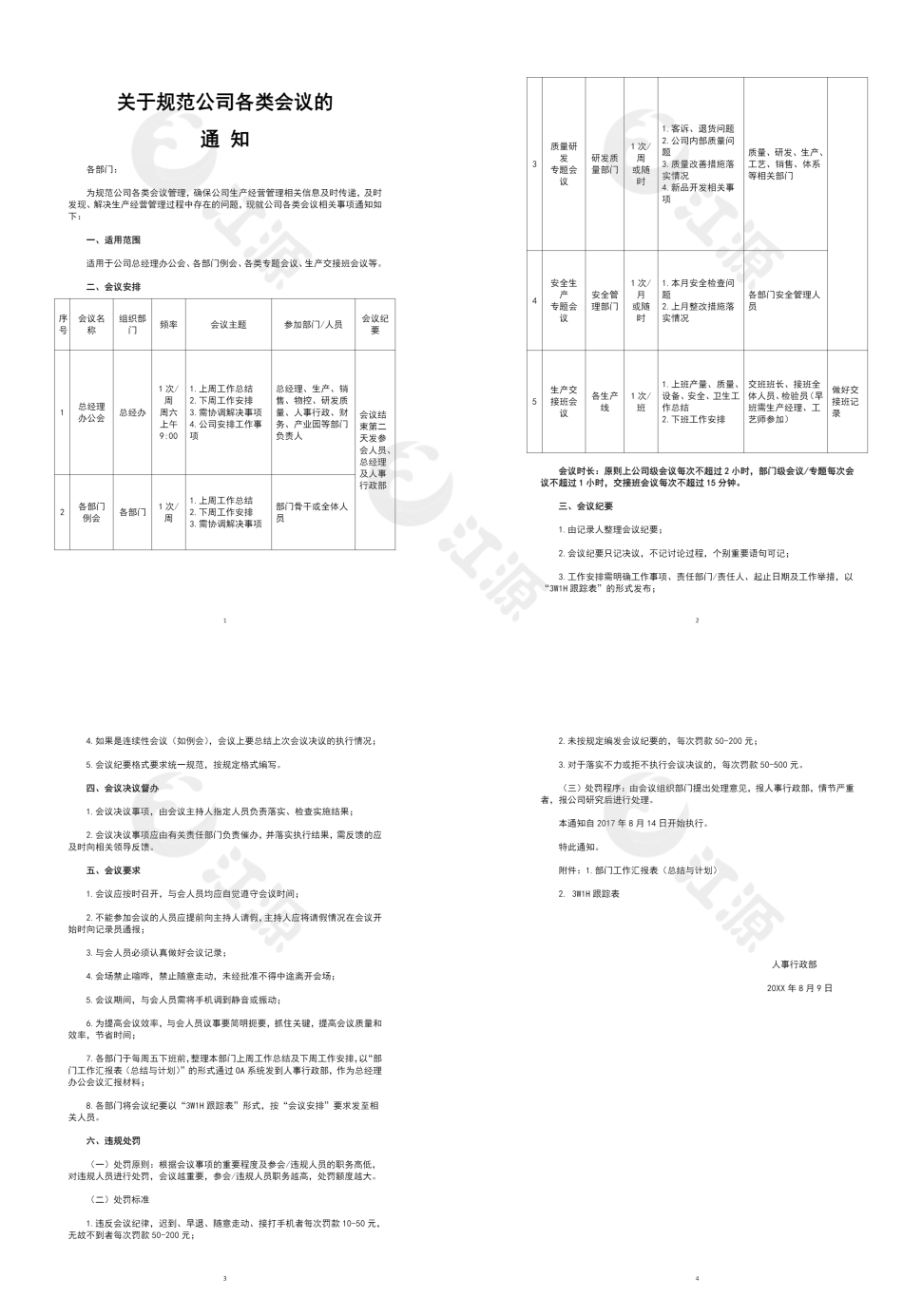 关于规范公司各类会议的通知