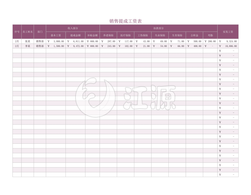 销售提成工资表