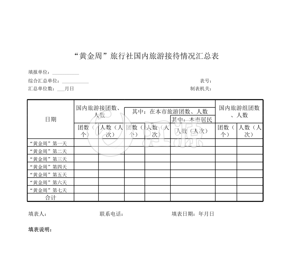 “黄金周”旅行社国内旅游接待情况汇总表