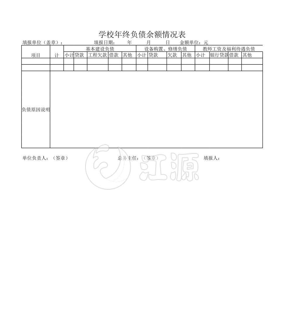 学校年终负债余额详细情况模板表格