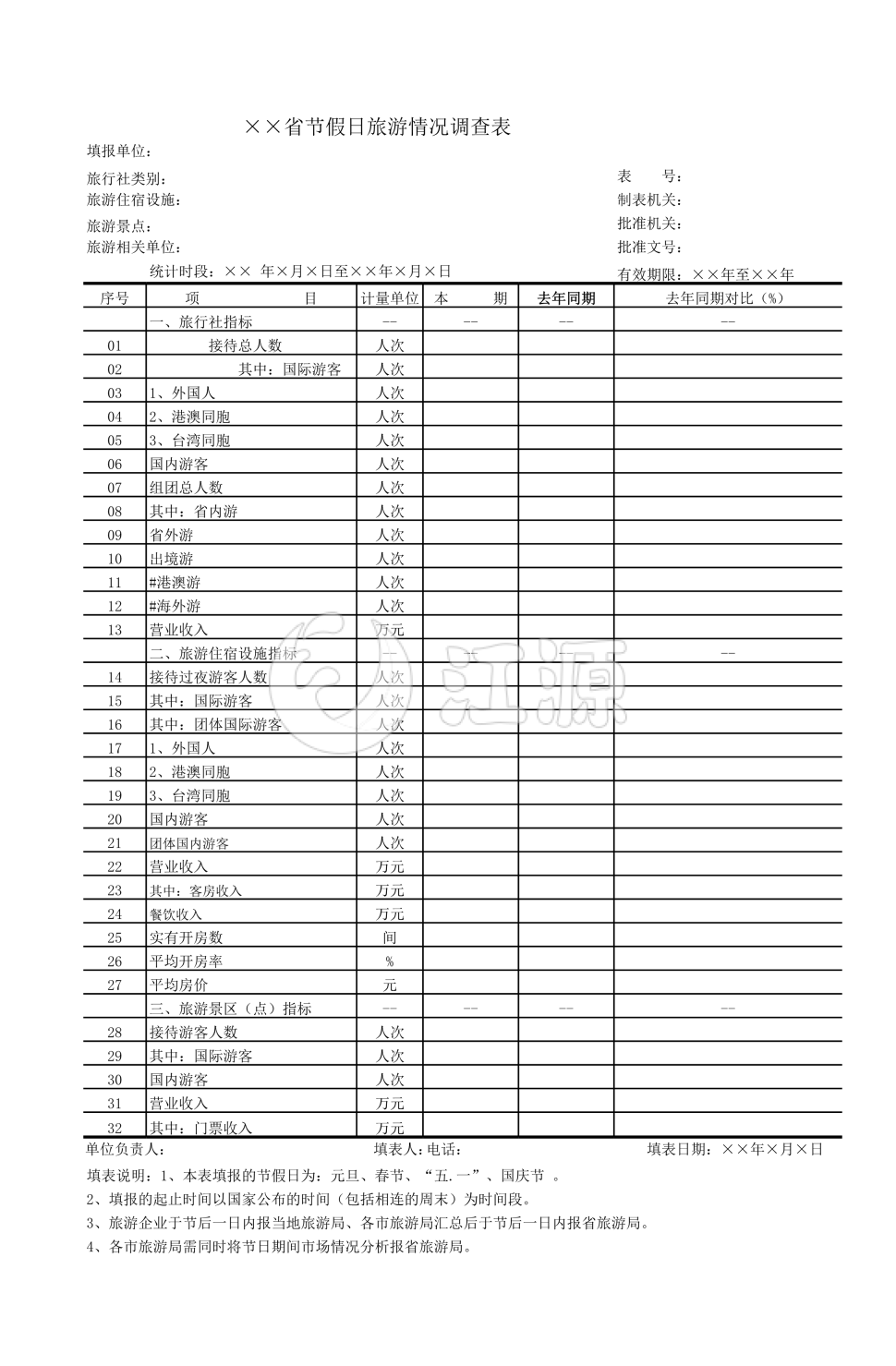 节假日旅游情况调查表