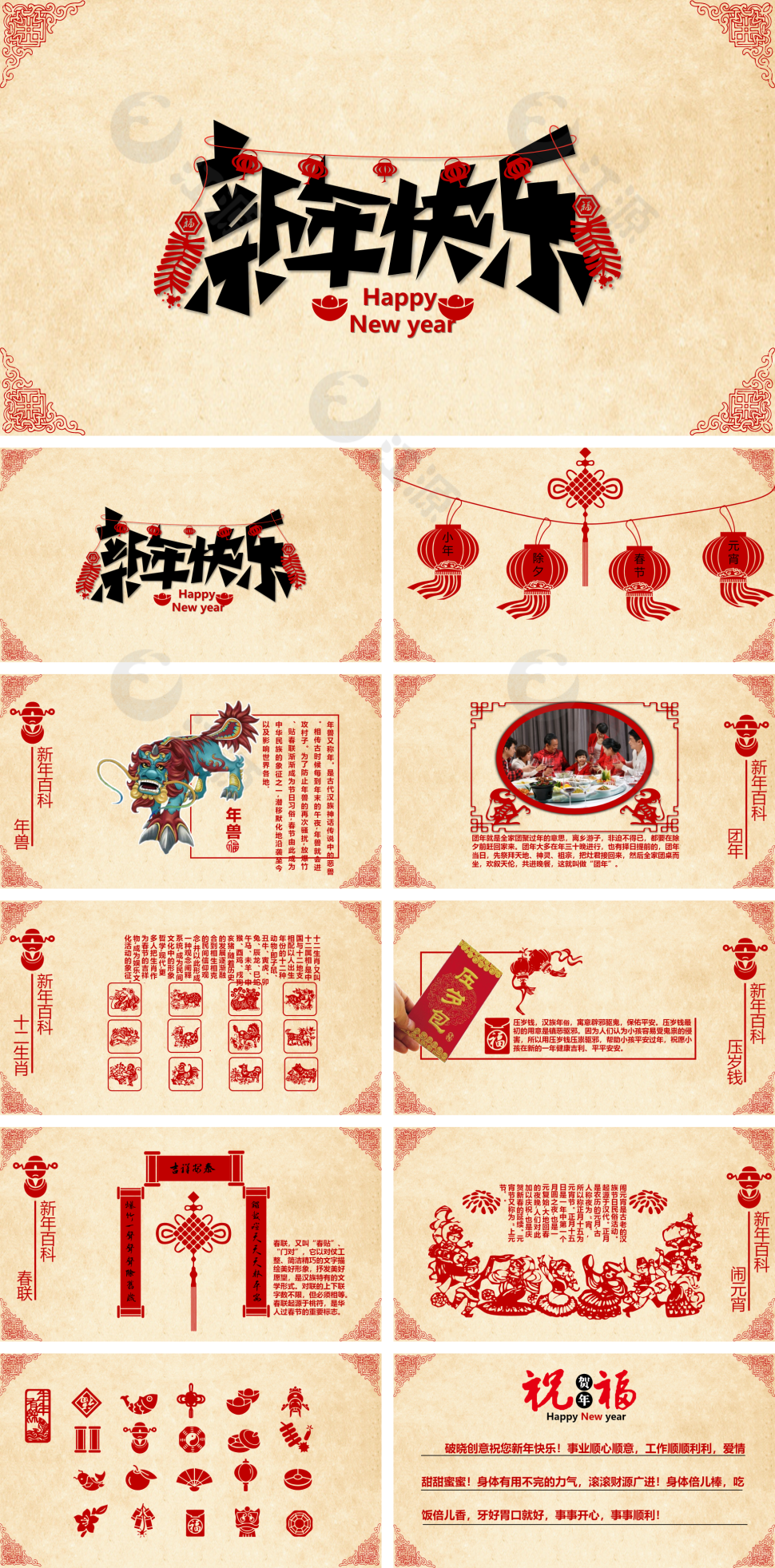 红色创意中国风春节习俗介绍PPT