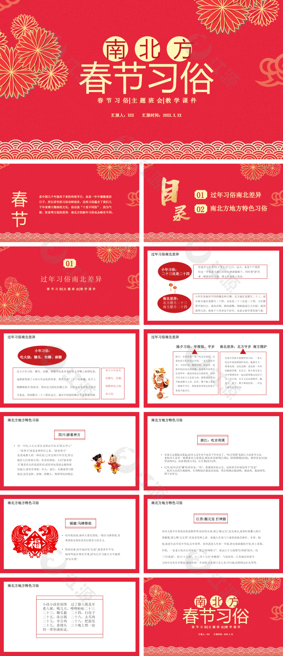 红色简约南北方春节习俗介绍