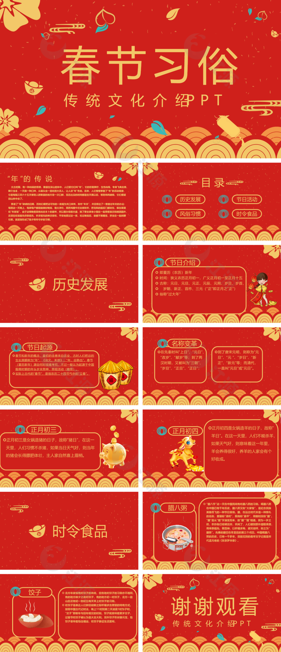 红色喜庆春节传统文化介绍PPT
