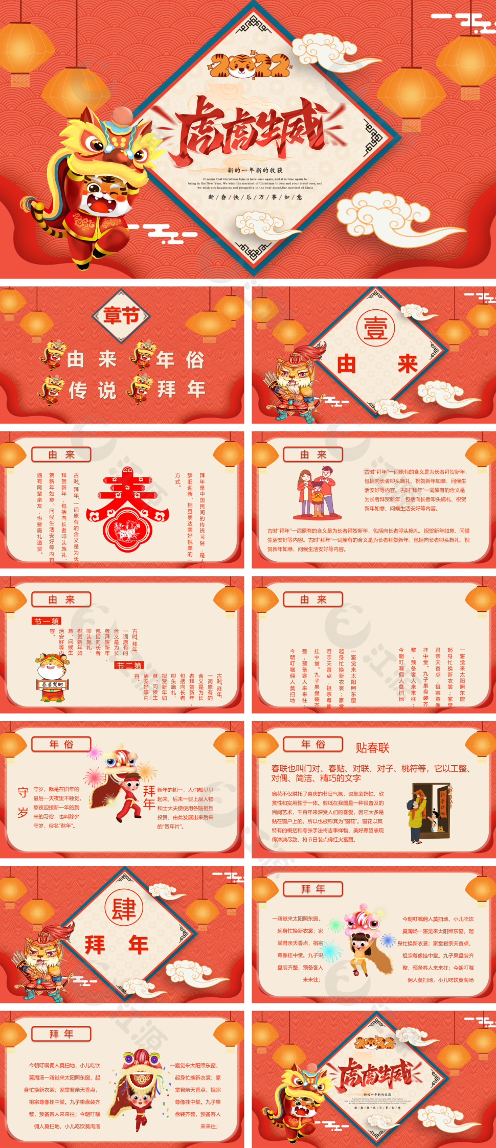 红色喜庆卡通虎年春节介绍