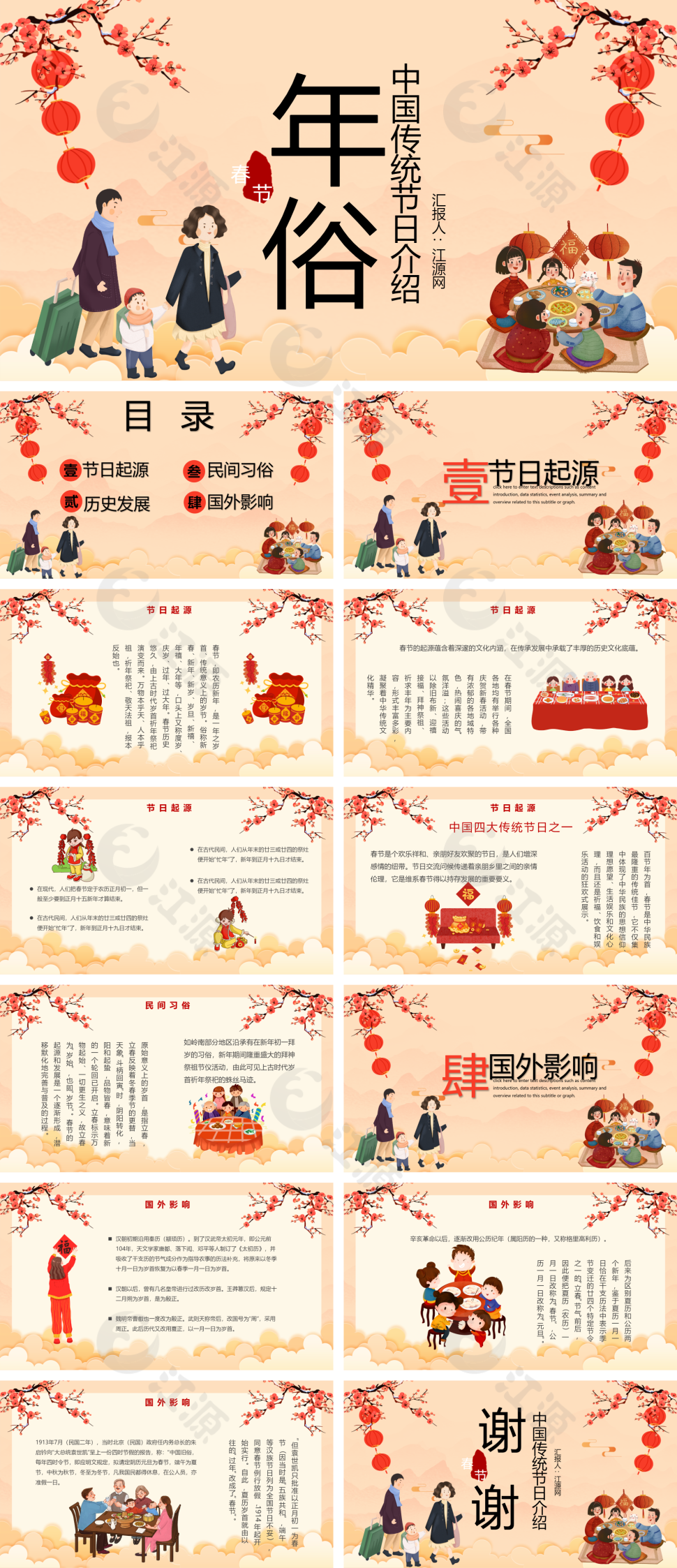 黄色简约卡通春节传统文化介绍(1)