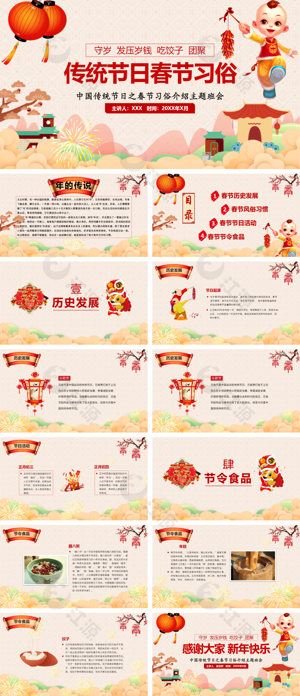 中国传统节日之春节习俗介绍主题班会PPT