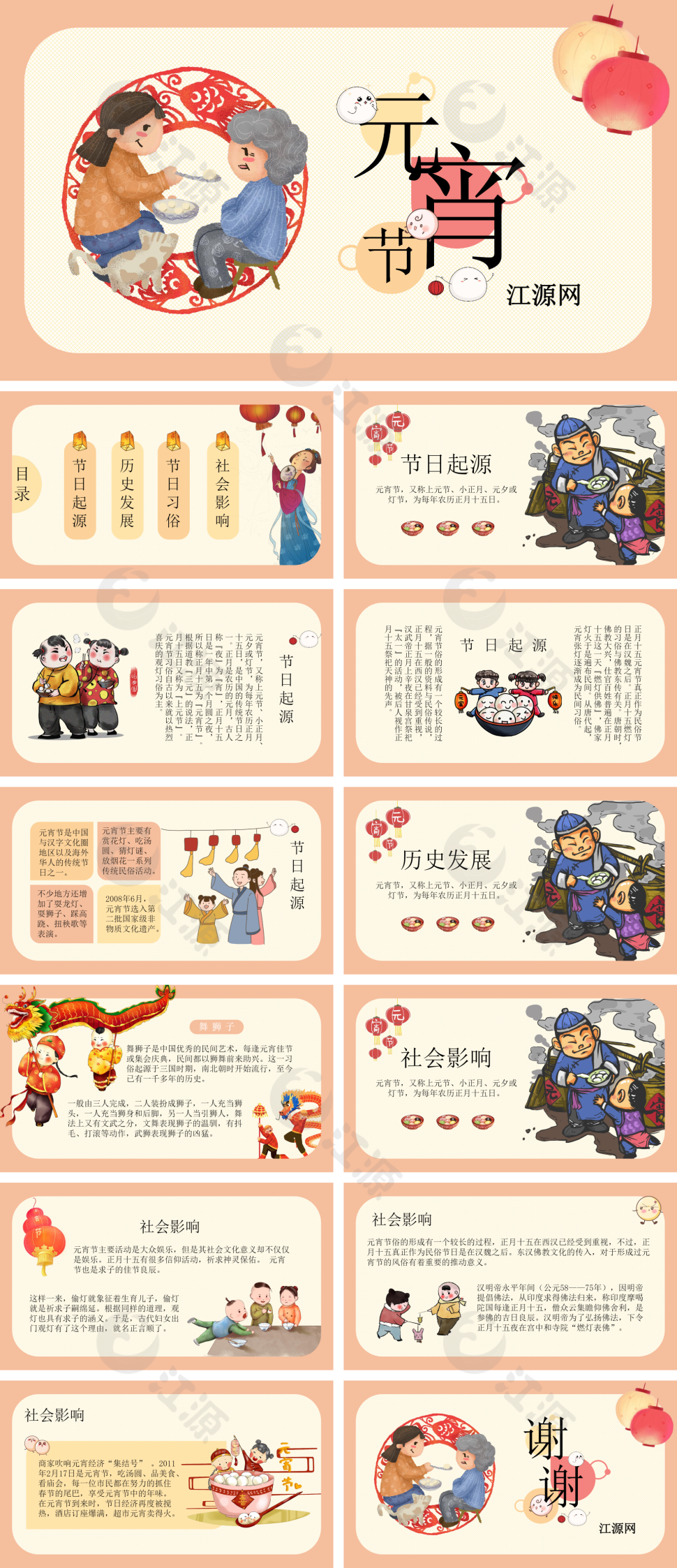 卡通黄色元宵节文化介绍