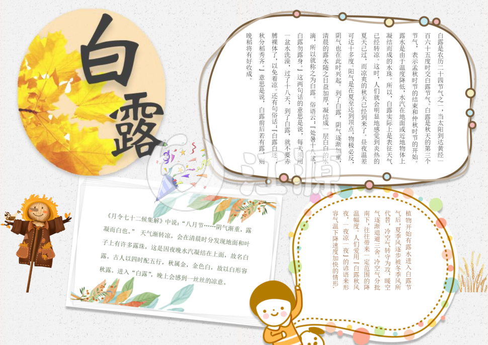 清新简约二十四节气白露小报word模板