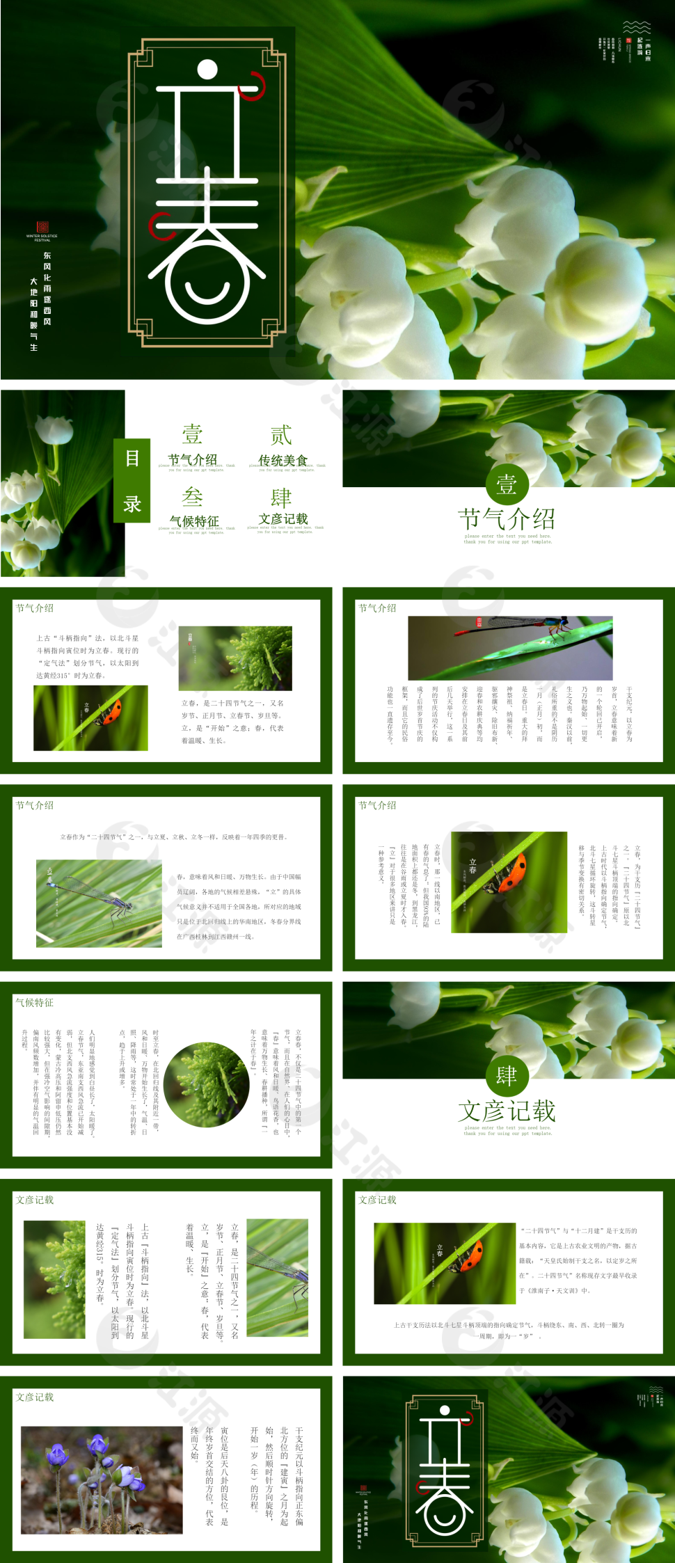 绿色简约风立春相册PPT模板