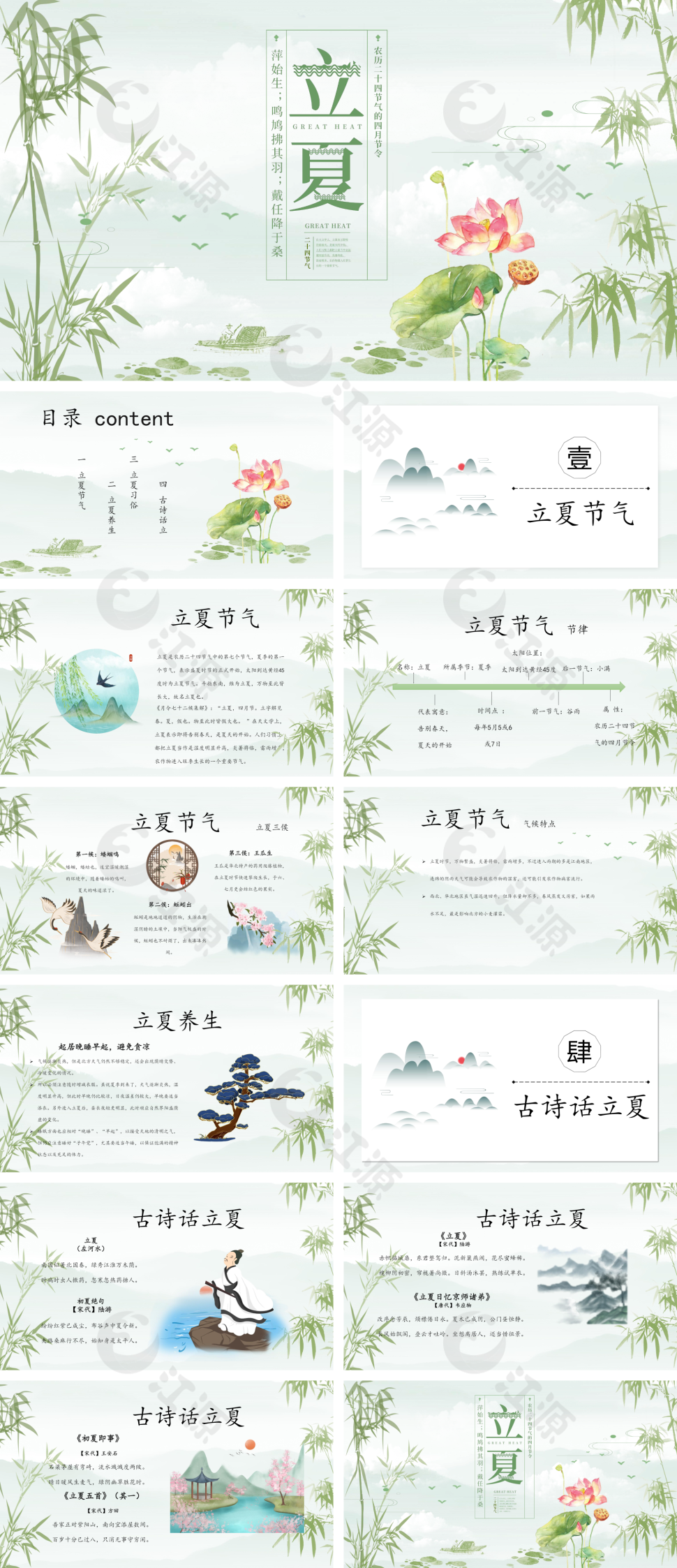 绿色小清新风立夏节气PPT模板