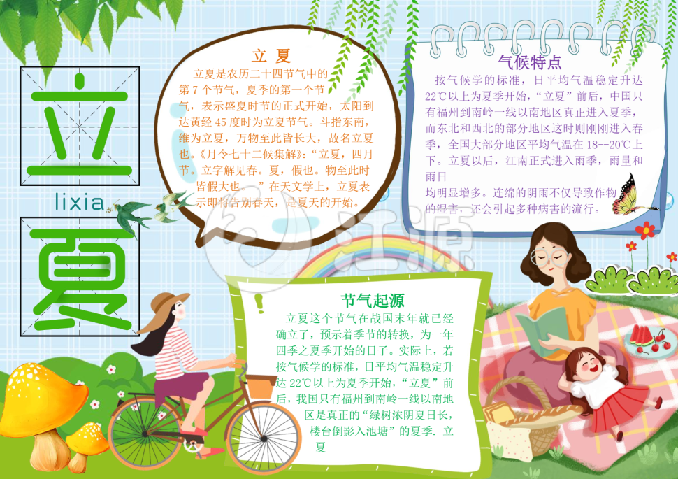 立夏节气小报手抄报word模板