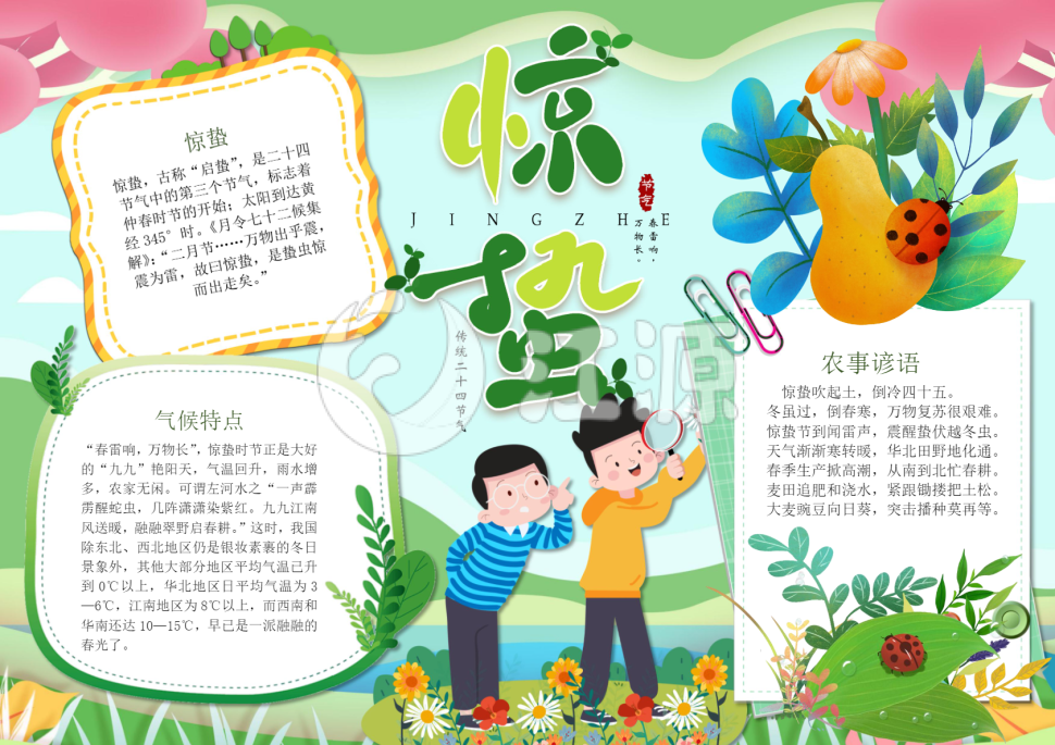 绿色小清新惊蛰手抄报