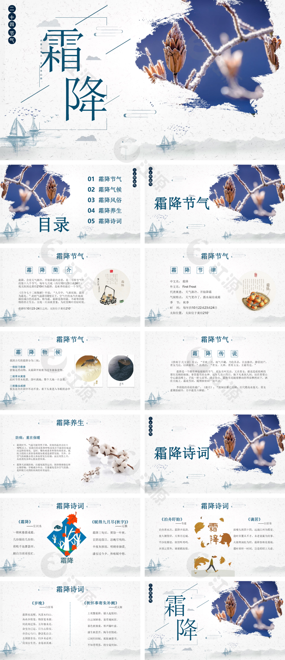 蓝色简约风霜降PPT模板
