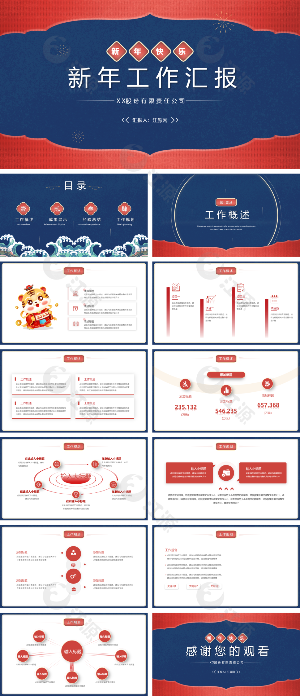 2022红色中国风新年工作汇报PPT模板