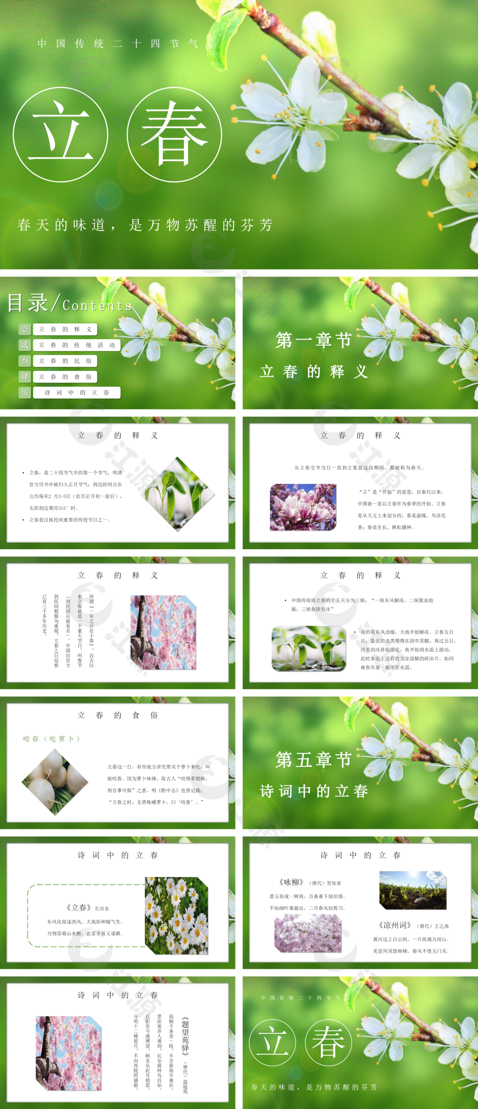绿色简约中国传统二十四节气之立春介绍PPT