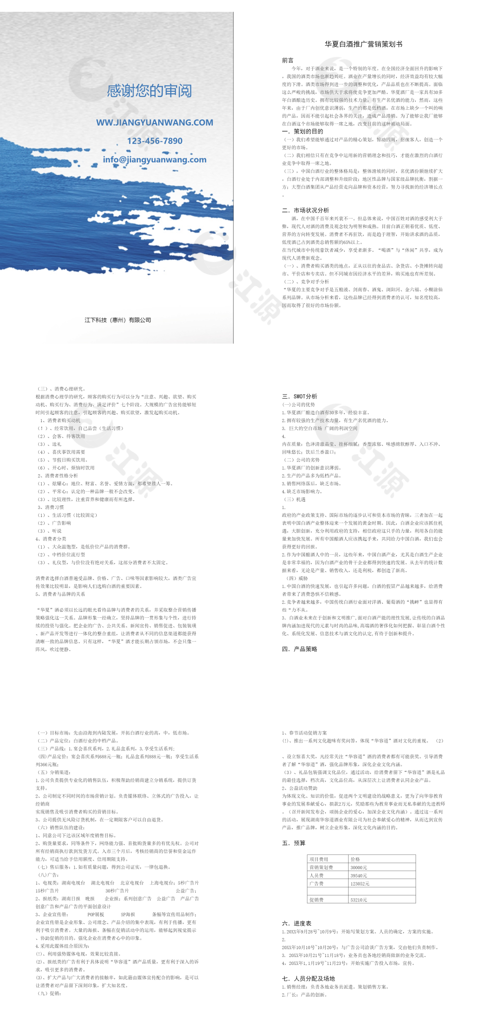 产品推广策划书海蓝word模板