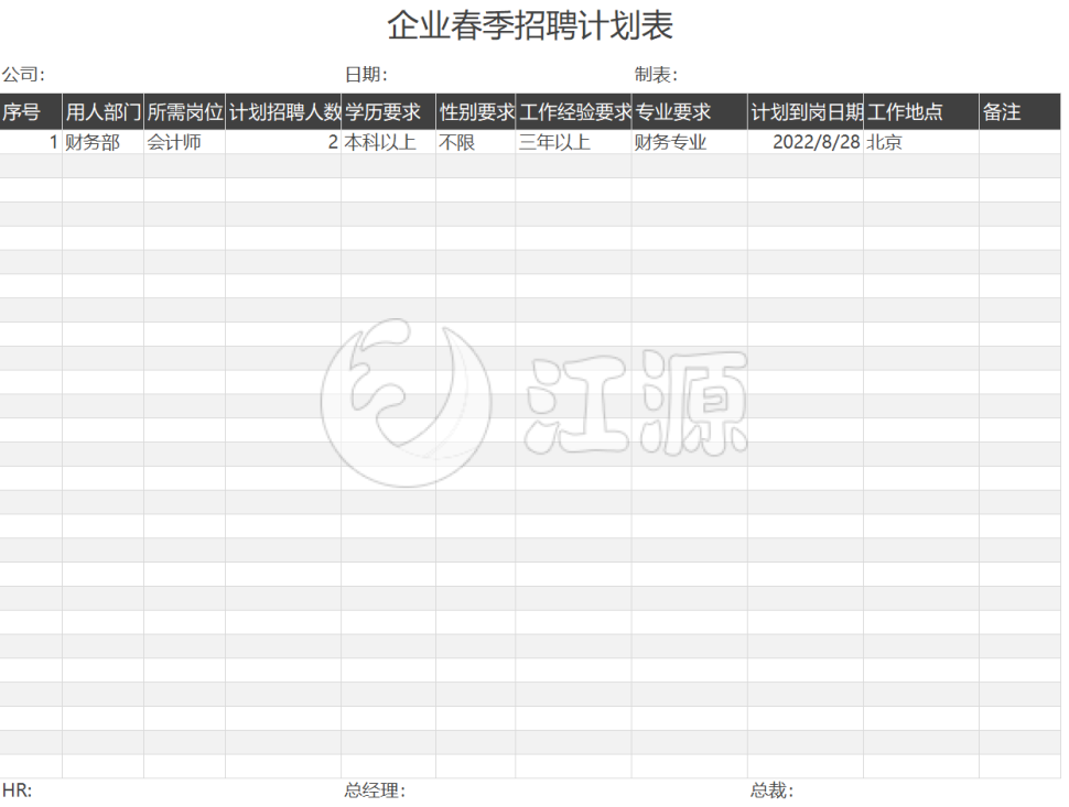 企业春季招聘计划表