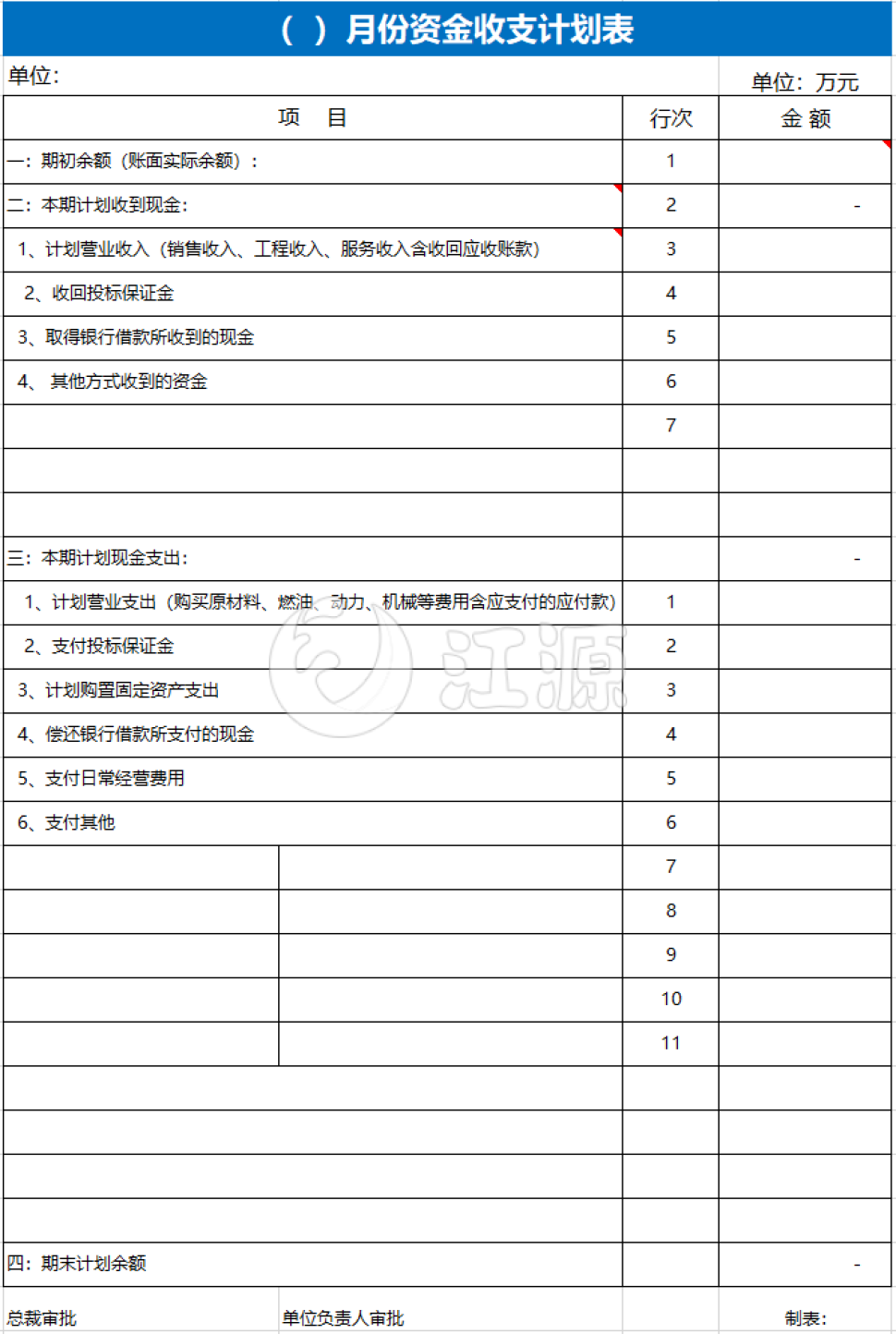 公司财务资金收支计划表