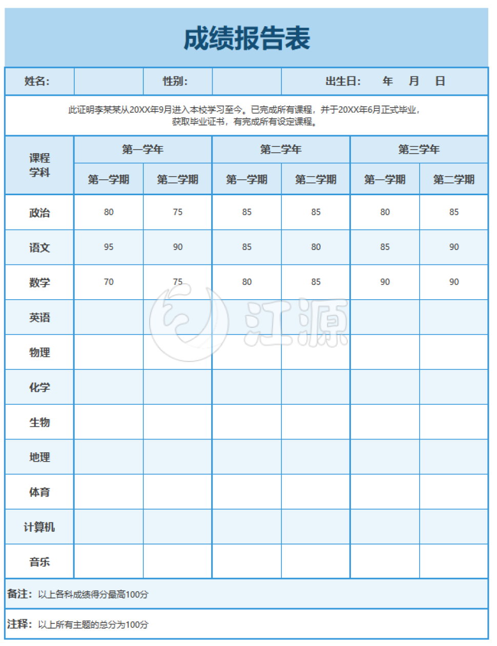 成绩报告表