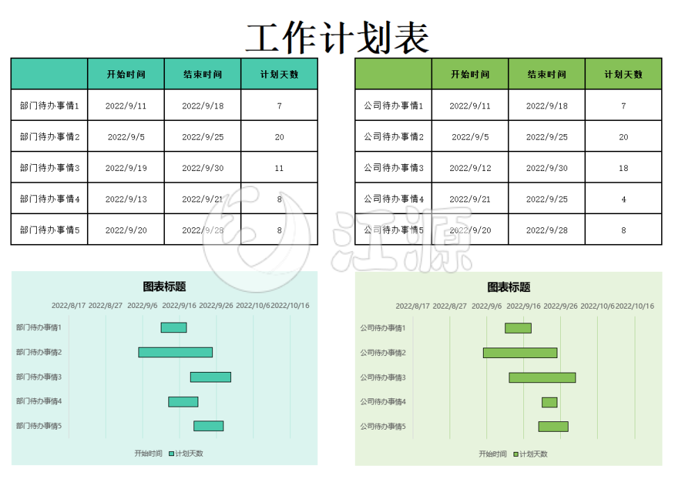 蓝绿色工作计划表