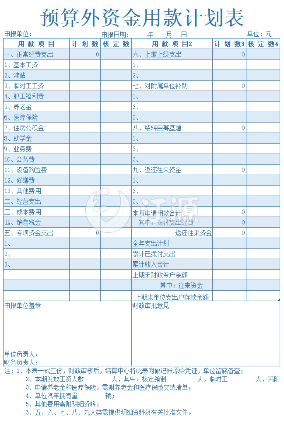 蓝色预算外资金用款计划表