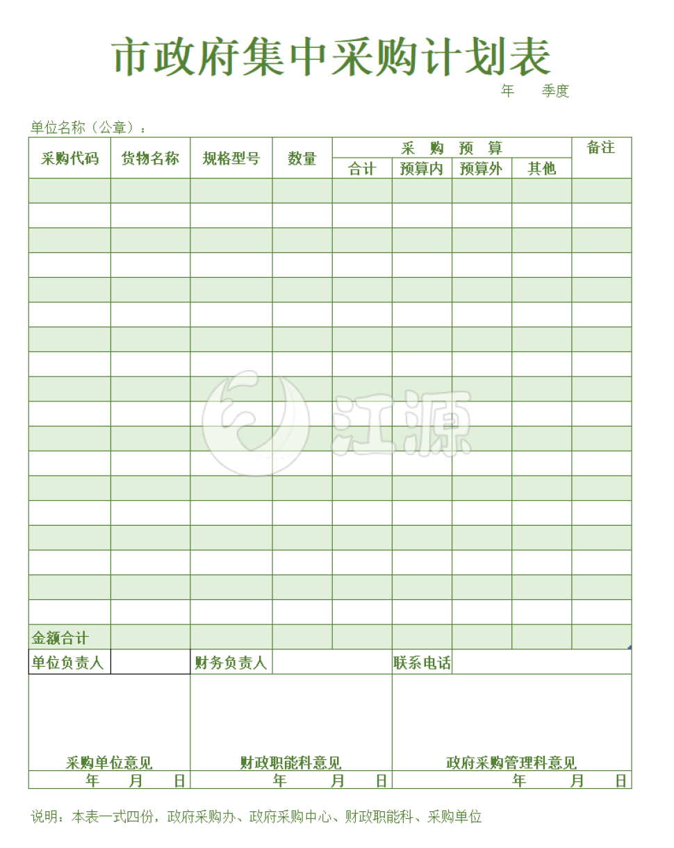 绿色市政府集中采购计划表