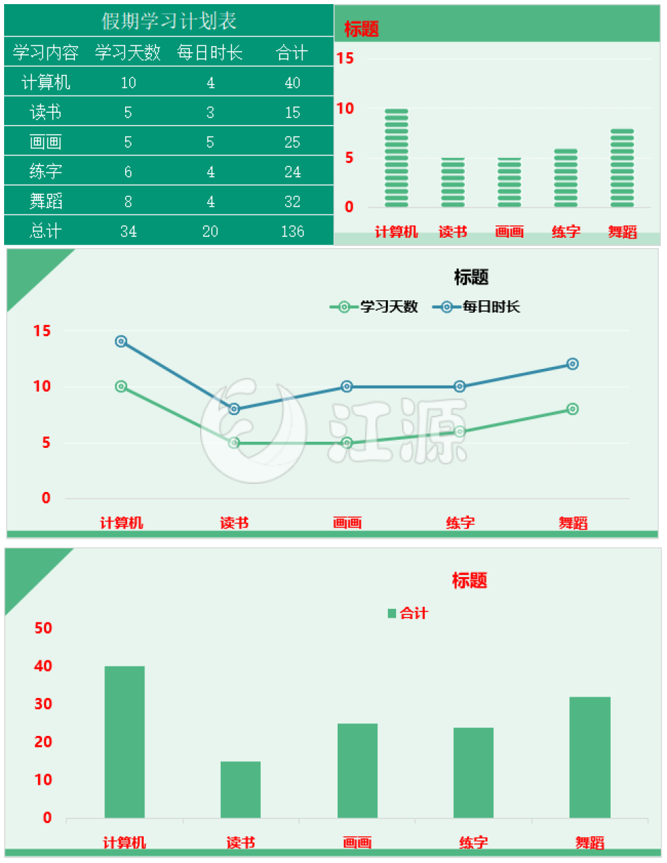 自动生成个人假期学习计划表excel模板