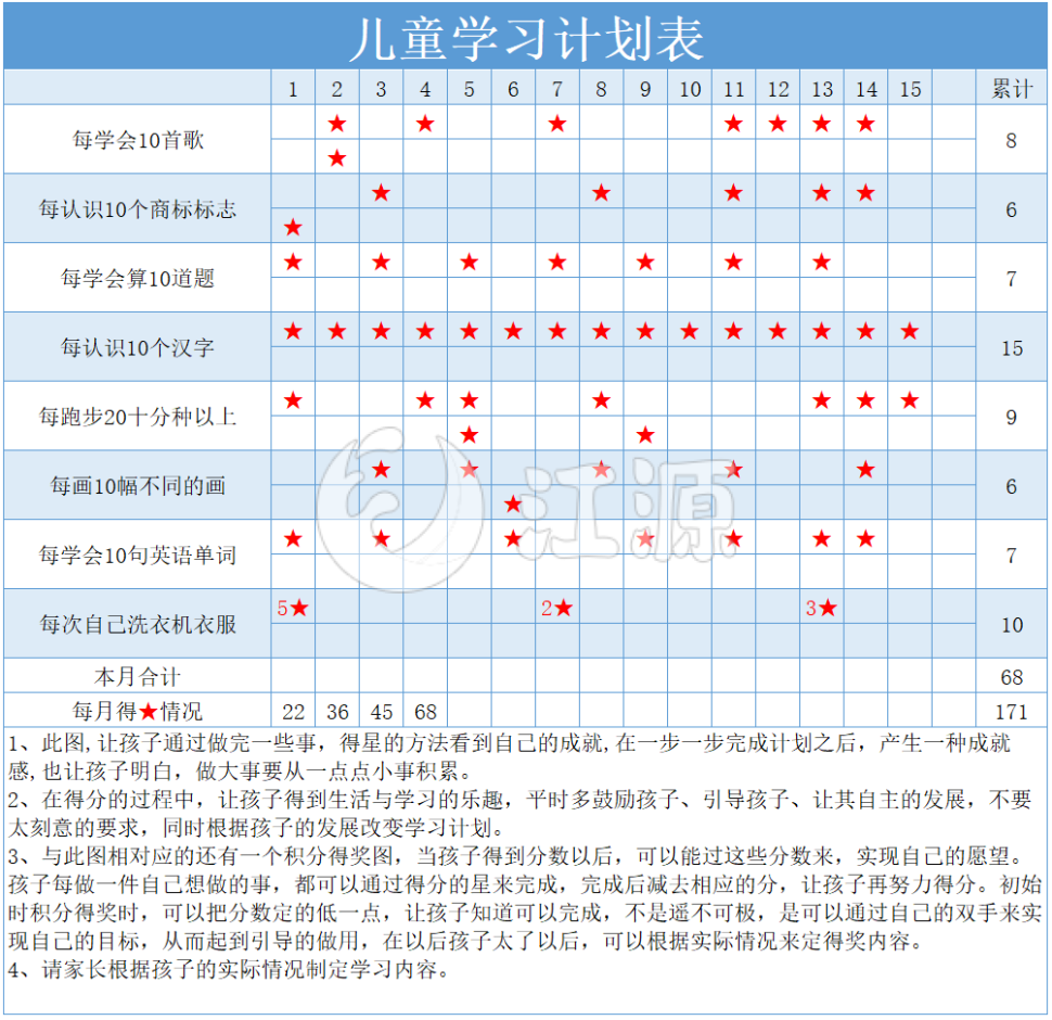 儿童学习计划表