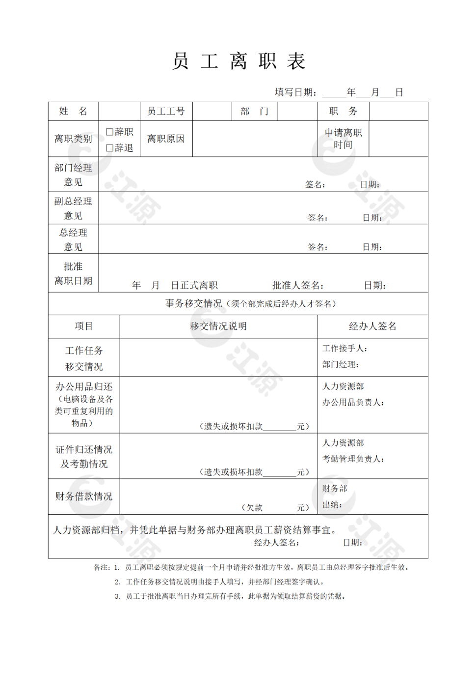 员工离职表