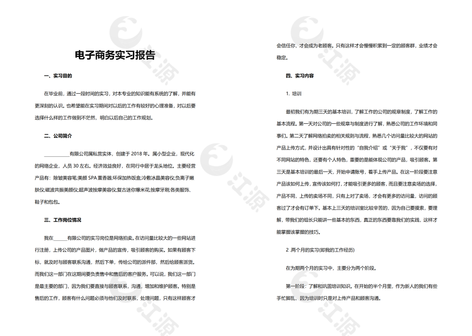 电子商务实习报告word模板