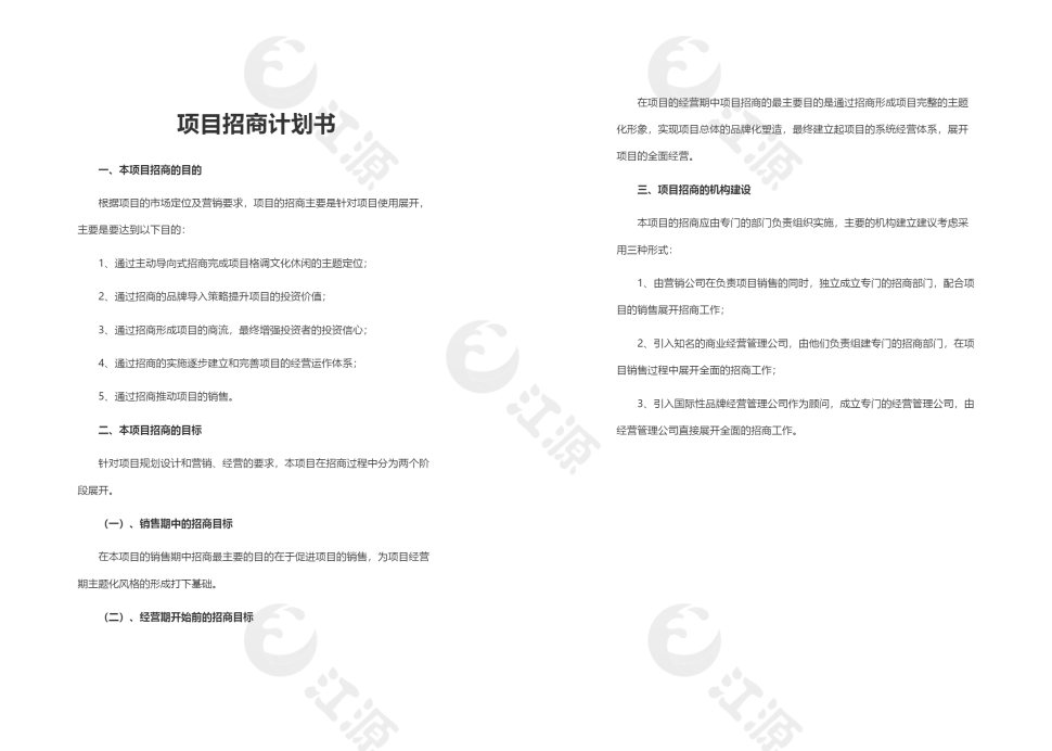 项目招商计划书Word模板