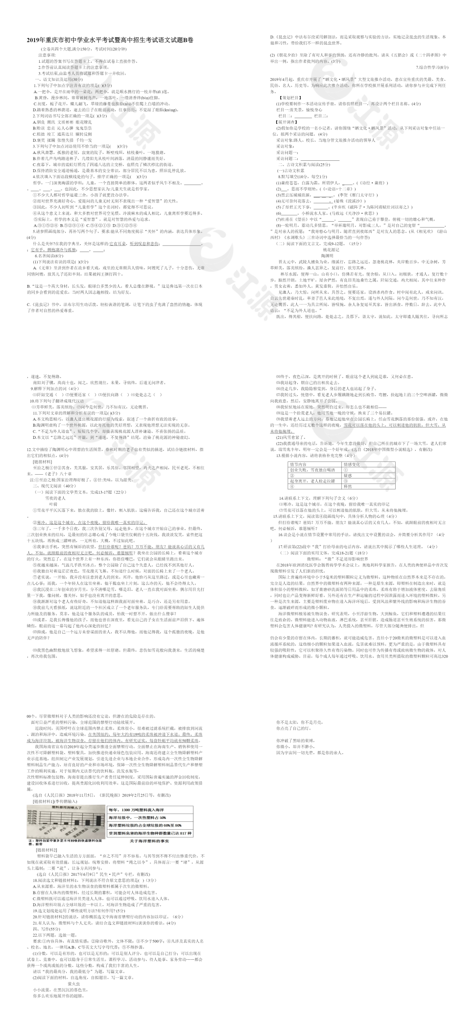初中学业水平考试语文试卷