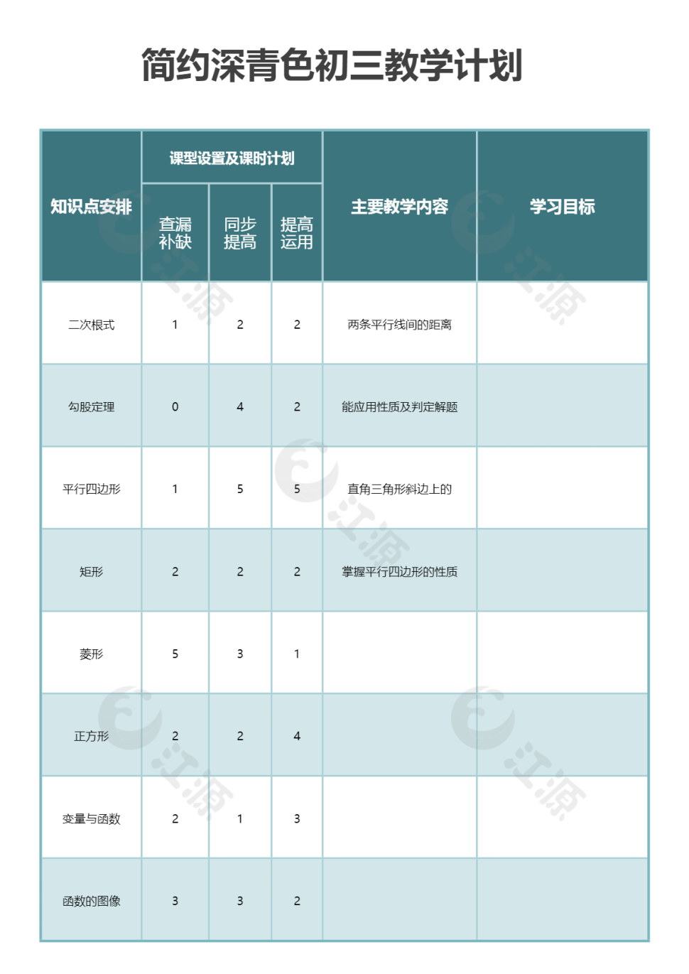 简约深青色初三教学计划