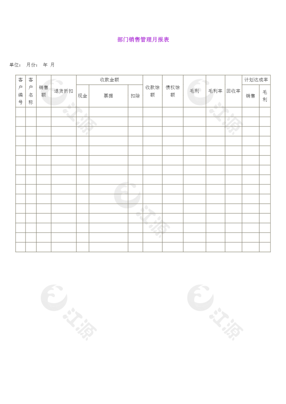 部门销售管理月报表2