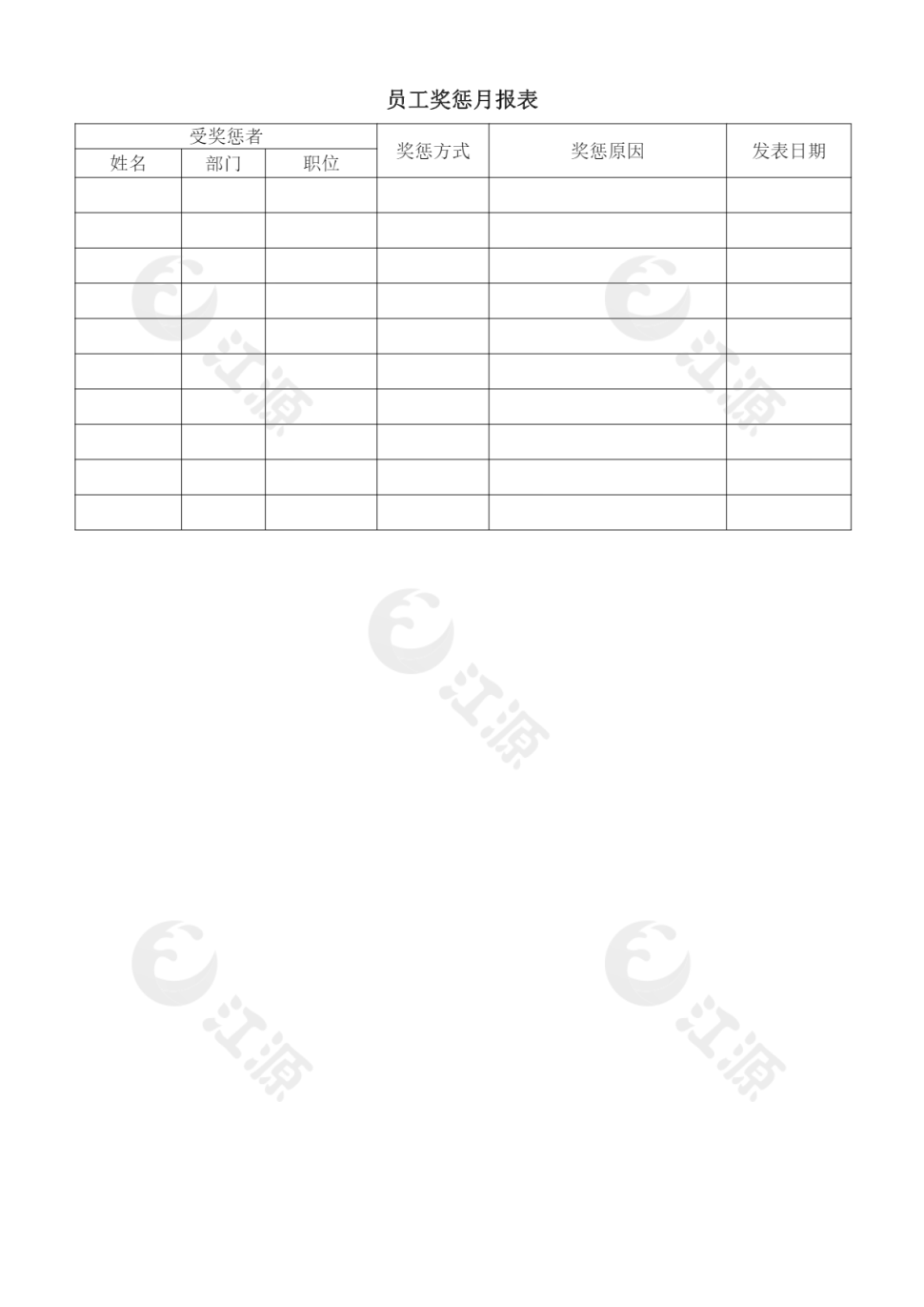 员工奖惩月报表通用word模板