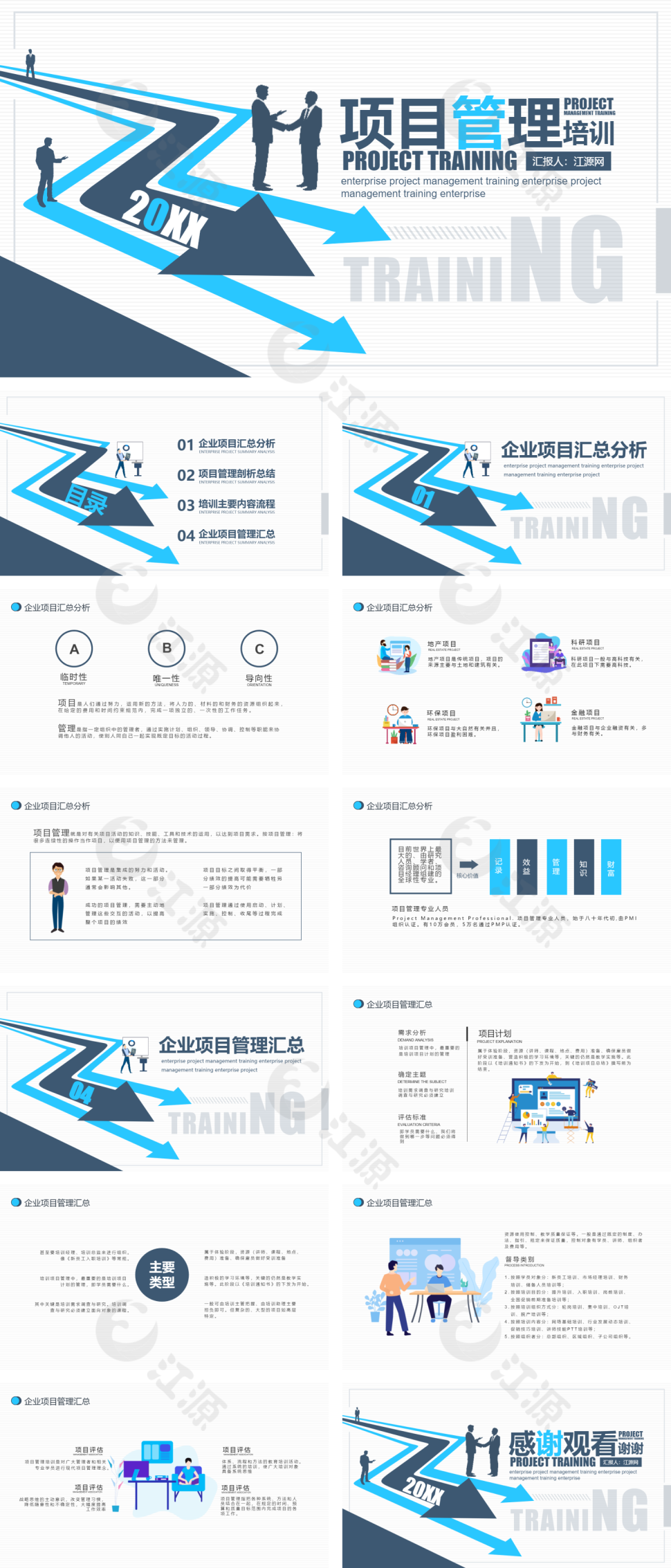 蓝色简约企业项目管理培训动态PPT